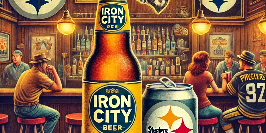 An image capturing the nostalgic charm of Iron City Beer in a classic Pittsburgh tavern setting.