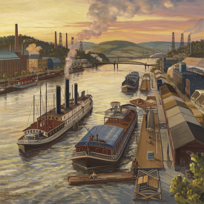 Pittsburgh Riverboats Shipping boats on the river in Pittsburgh