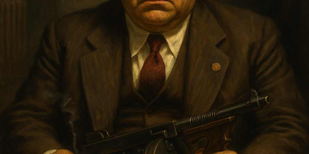 A moody, noir-style illustration depicting John Bazzano, Pittsburgh’s infamous Mafia don, standing in a dimly lit alley. He wears a fedora and long overcoat, with shadowy figures and 1930s-era cars in the background, evoking the dark underworld of organized crime during the Prohibition era.