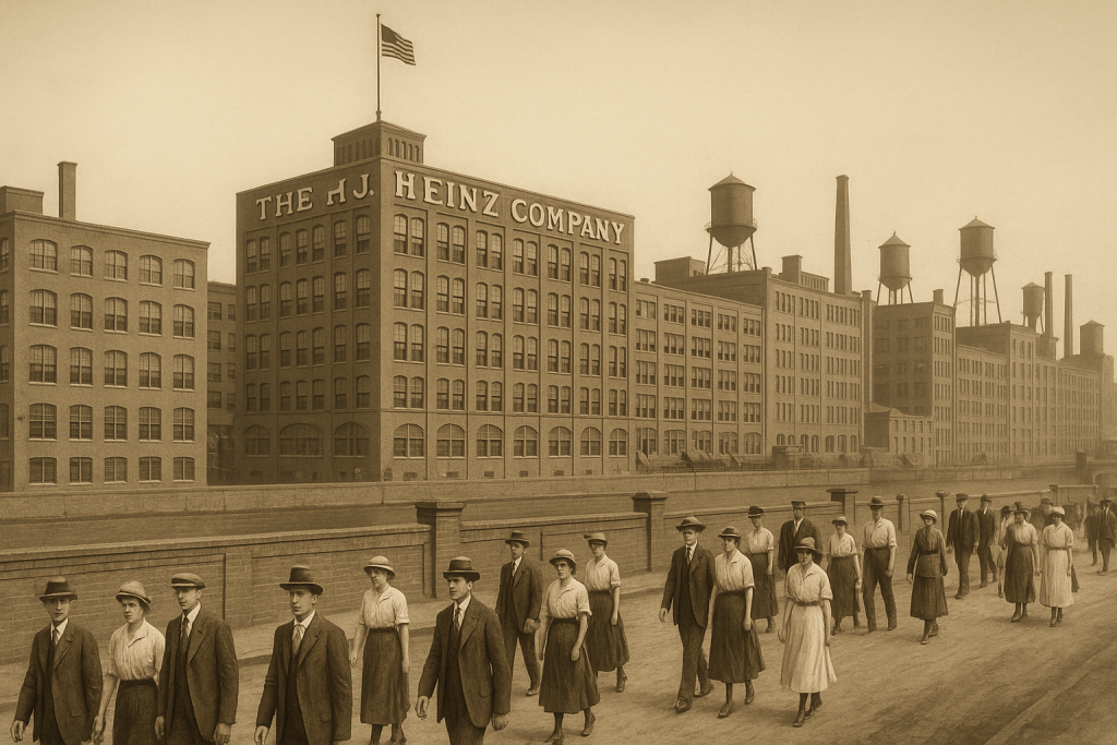The H.J. Heinz Company’s North Side factory, a model of industrial innovation and cleanliness in early 20th-century Pittsburgh.