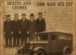 An aged newspaper collage featuring a 1920s police lineup and an armored truck, symbolizing Pittsburgh’s historic heists and crimes across eras.
