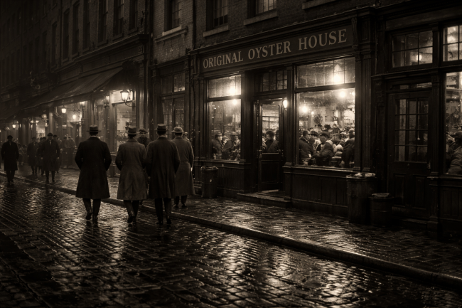 a group of people walking on a street in front of a store