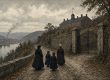 Illustration of the Allegheny Arsenal gate and stony road in Lawrenceville in 1862, with women and girls walking home