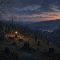 Illustration of an 1850s hillside graveyard at dusk above a small Pennsylvania town