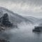 Illustration of a winter coal valley with a cable ferry crossing the Youghiogheny River