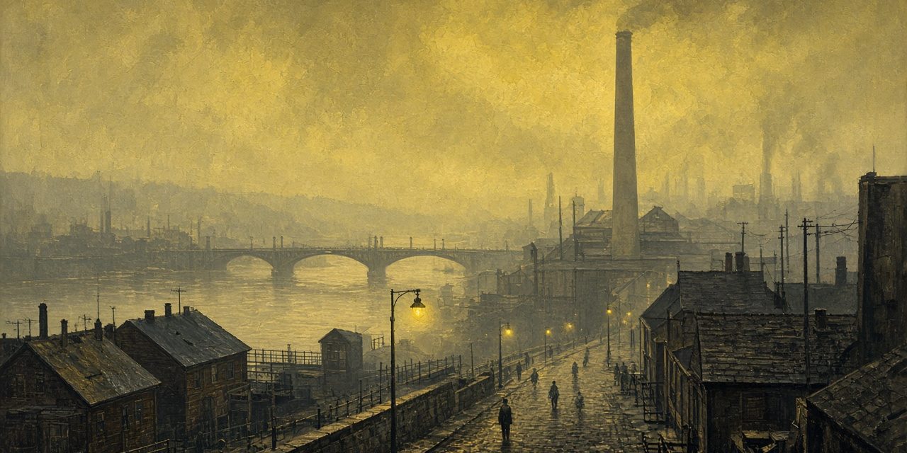donora-featured Illustration of a Pennsylvania mill town under thick yellow smog in 1948
