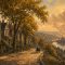 Illustration of curving streets of Victorian houses on a hillside above a steel mill on the Kiskiminetas River